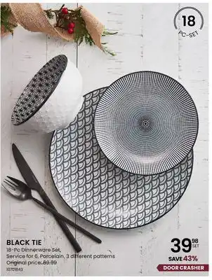Stokes Black tie 18-pc dinnerware set, service for 6, porcelain, 3 different patterns offer