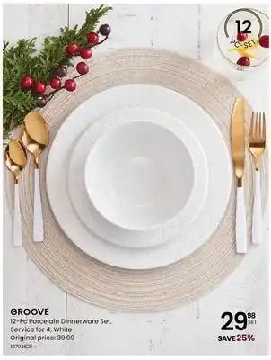Stokes Groove 12-pc porcelain dinnerware set, service for 4, white offer