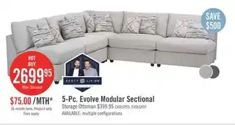 The Brick Evolve linen-look fabric 5-piece modular sectional with 4 armless chairs - light grey offer