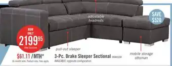 The Brick Drake 3-piece faux suede right-facing sleeper sectional - cement offer