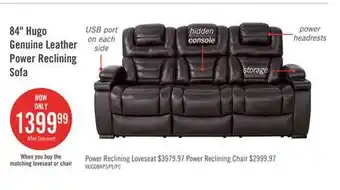 The Brick Hugo genuine leather power reclining sofa - brown offer