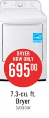 The Brick Lg 7.3 cu. ft. ultra large capacity electric dryer with sensor dry - dle6100w offer