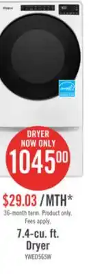The Brick Whirlpool 7.4 cu. ft. electric dryer with wrinkle shield - ywed5605mw offer