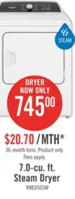 The Brick Whirlpool 7 cu. ft. electric dryer with steam - ywed5050lw offer