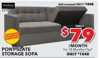 Surplus Furniture Pony slate sofa w& storage offer