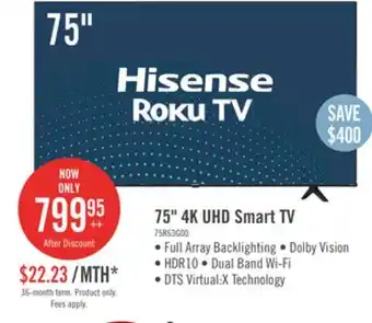 The Brick Hisense 75 r6 series roku 4k ultra hd smart tv offer