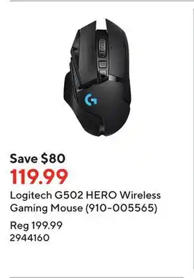 Staples Logitech g502 hero wireless gaming mouse (910-005565) offer