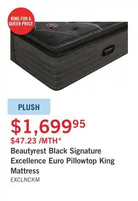 The Brick Beautyrest black signature excellence euro pillowtop king mattress offer