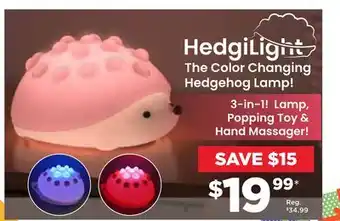 Showcase Hedgilight 3-in-1! lamp, popping toy & hand massager! offer