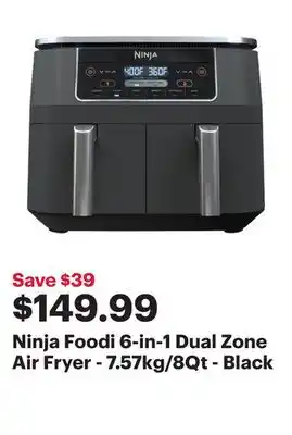 Best Buy Ninja foodi 6-in-1 dual zone air fryer - 7.57kg/8qt - black offer
