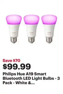 Best Buy Philips hue a19 smart bluetooth led light bulbs - 3 pack - white & colour ambiance - only at best buy offer