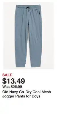 Old Navy Old navy go-dry cool mesh jogger pants for boys offer
