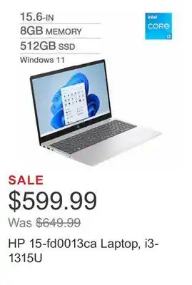 Costco Hp 15-fd0013ca laptop, i3-1315u offer