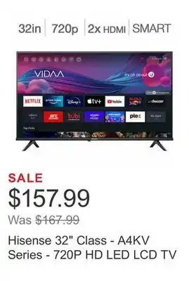 Costco Hisense 32 class - a4kv series - 720p hd led lcd tv offer