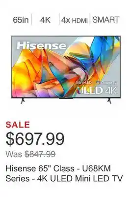 Costco Hisense 65 class - u68km series - 4k uled mini led tv offer