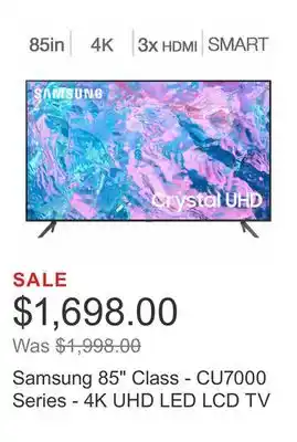 Costco Samsung 85 class - cu7000 series - 4k uhd led lcd tv offer
