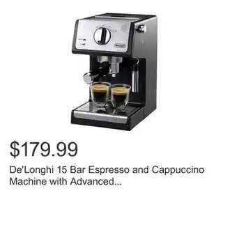 Costco De'longhi 15 bar espresso and cappuccino machine with advanced cappuccino system offer