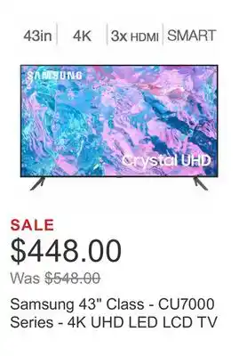 Costco Samsung 43 class - cu7000 series - 4k uhd led lcd tv offer
