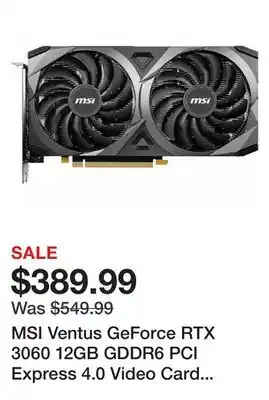Newegg Msi ventus geforce rtx 3060 12gb gddr6 pci express 4.0 video card rtx 3060 ventus 2x 12g oc offer