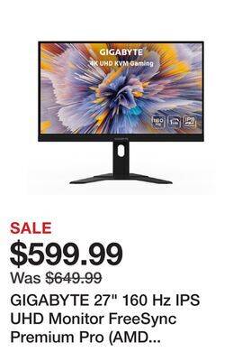 Newegg Gigabyte 27 160 hz ips uhd monitor freesync premium pro (amd adaptive sync) 3840 x 2160 (4k) m27u sa offer