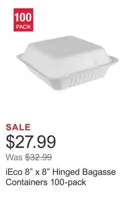 Costco Ieco 8 x 8 hinged bagasse containers 100-pack offer