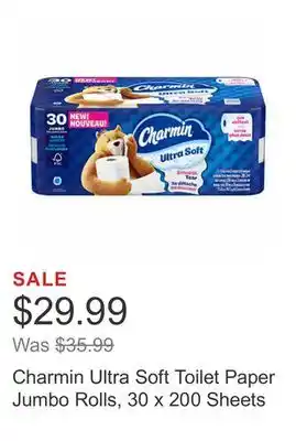 Costco Charmin ultra soft toilet paper jumbo rolls, 30 x 200 sheets offer