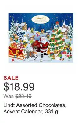 Costco Lindt assorted chocolates, advent calendar, 331 g offer