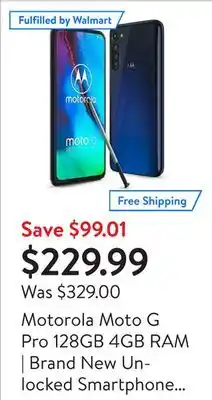 Walmart Motorola moto g pro 128gb 4gb ram | brand new unlocked smartphone (xt2043-8) offer