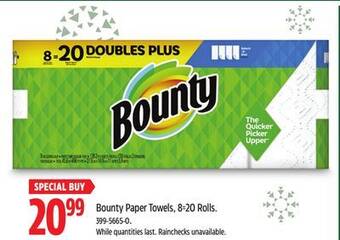 Canadian Tire Bounty paper towels, 8=20 rolls offer