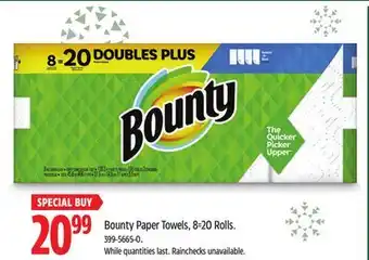 Canadian Tire Bounty paper towels, 8=20 rolls offer