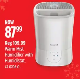 Canadian Tire Honeywell warm mist humidifier with humidistat offer