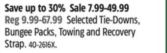 Canadian Tire Selected tie-downs, bungee packs, towing and recovery strap offer