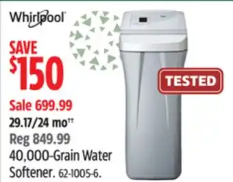 Canadian Tire Whirlpool 40,000-grain water softener offer