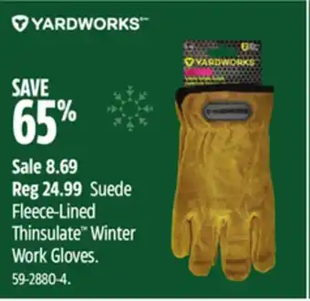 Canadian Tire Yardworks suede fleece-lined thinsulate winter work gloves offer