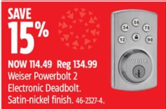 Canadian Tire Weiser powerbolt 2 electronic deadbolt offer