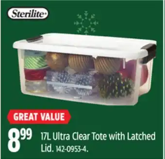Canadian Tire Sterilite 17l ultra clear tote with latched lid offer