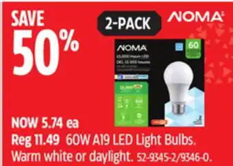 Canadian Tire Noma 60w a19 led light bulbs offer