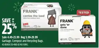Canadian Tire Frank garbage, compost and recycling bags offer