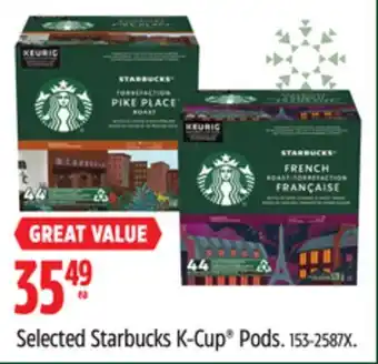Canadian Tire Selected starbucks k-cup pods offer