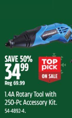 Canadian Tire Mastercraft 1.4a rotary tool with 250-pc accessory kit offer