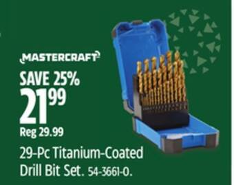 Canadian Tire Mastercraft 29-pc titanium-coated drill bit set offer