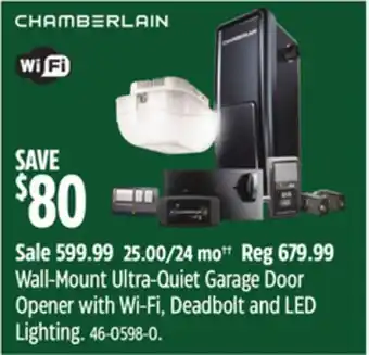 Canadian Tire Chamberlain wall-mount ultra-quiet garage door opener with wi-fi offer