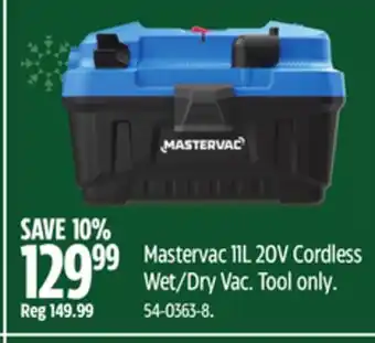 Canadian Tire Mastervac 11l 20v cordless wet/dry vac offer