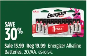Canadian Tire Energizer alkaline batteries, 20/aa offer