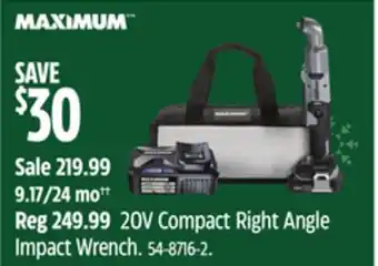 Canadian Tire Maximum 20v compact right angle impact wrench offer