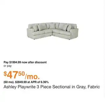 Ashley Furniture Ashley playwrite 3 piece sectional in gray, fabric offer