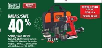 Canadian Tire Black & decker 20v max li-ion drill/driver with 100-pc accessory kit offer