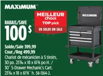Canadian Tire Maximum 30 5-drawer mechanic's cart offer