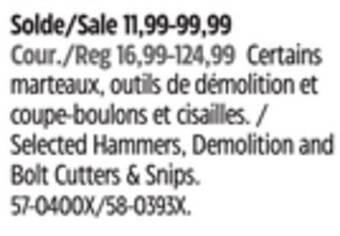 Canadian Tire Fiskars selected hammers, demolition and blot cutters & snips offer