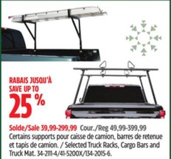Canadian Tire Erickson elected truck racks, cargo bars and truck mat offer